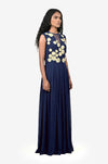 Navy Blue Embroidered Maxi Dress