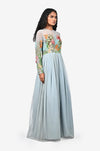Hand-Embroidered Pleated Gown - Powder Blue