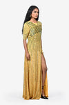 Sequinned striped Full Length Dress - Yellow