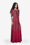 Sequinned striped Full Length Dress - Magenta