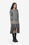 Grey hand-embroidered dress with long sleeves