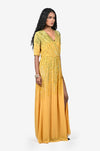Mustard Full Length green sequins Dress