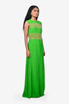 Green Box Pleated Hand Embroidered Maxi Dress