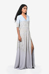 Powder Blue Sequins V Neck Embellished Slit Gown