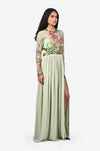 Green Silk Georgette Sequins Round Embellished Gown