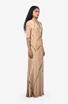 Beige Embroidered 'V' neck Maxi Dress
