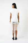 Hand-embroidered canine top with hanging silk threads (Women's) - White