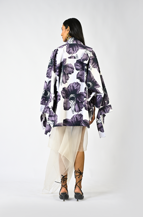 Tongue-printed cotton kaftan