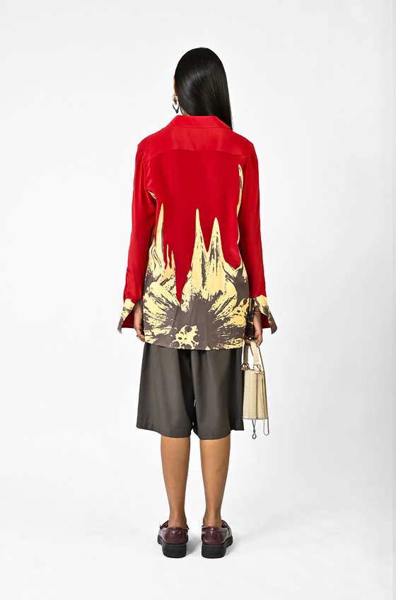 Red floral drip shirt