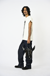 Hand-embroidered canine top with hanging silk threads (Men's) - White