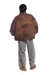 Oversized unisex jacket with 100 patched panels and  hand-painted mud washed surface (Brown)