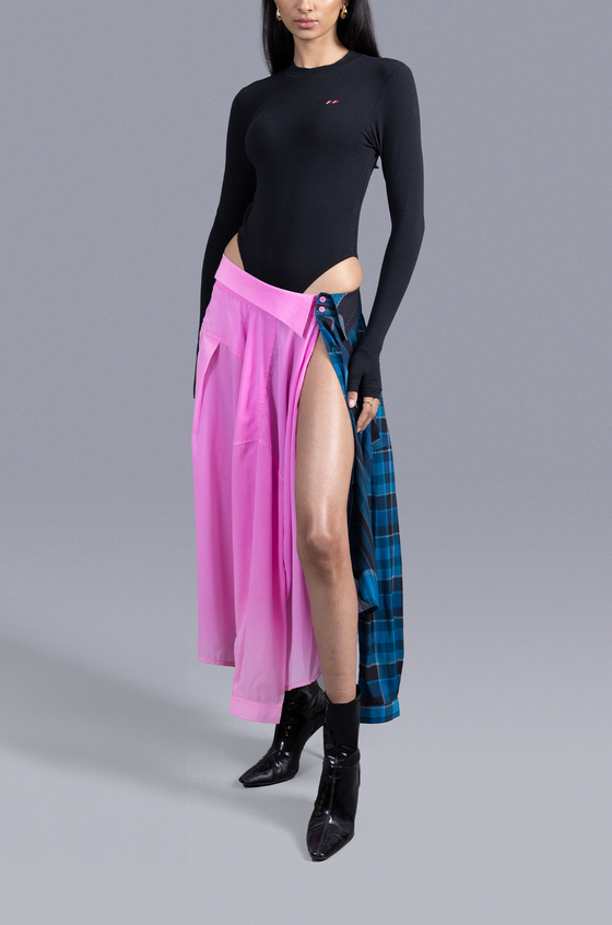 Half & half skirt in madras checks pattern (Blue)