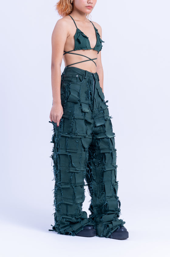 Handcrafted 1000 Panel Asymmetric Bralette Top (Green)