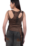 Tank top with layered panels and hand-painted mud washed surface (Brown)