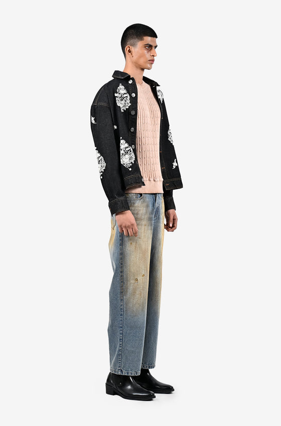 Unisex mud-washed cable knit sweater