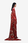 'Foliage in the Fall' Hybrid Sari-Pants - Red