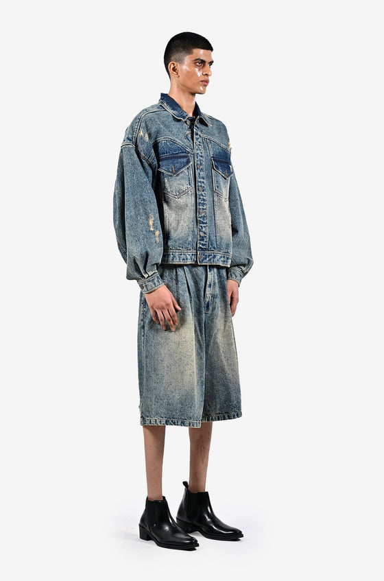 Indigo mud-washed denim jacket