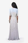 Powder Blue Sequins V Neck Embellished Slit Gown