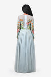 Hand-Embroidered Pleated Gown - Powder Blue