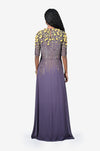 Yellow Flower embroidered purple gown