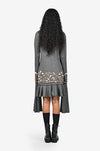 Grey hand-embroidered dress with long sleeves
