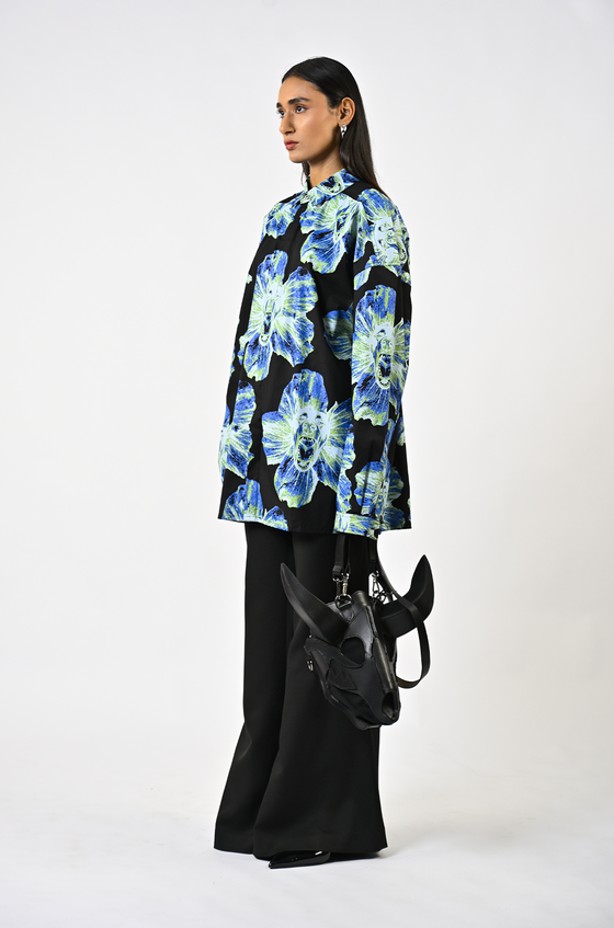 Canine printed oversized cotton shirt - Black