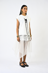 Hand-embroidered canine top with hanging silk threads (Women's) - White