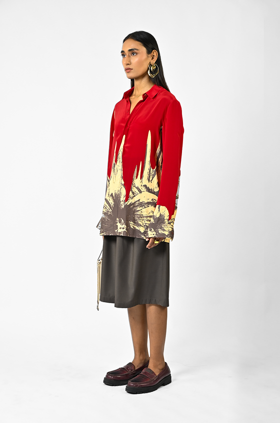 Red floral drip shirt