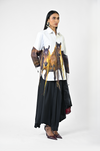 Horse printed cotton shirt with hanging silk threads