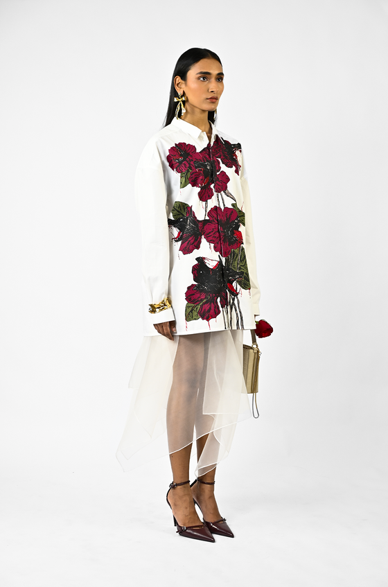 Fanged floral cotton shirt - White