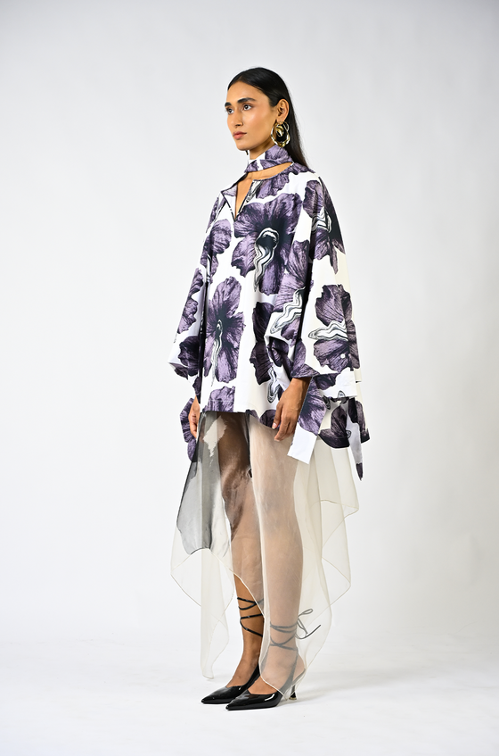 Tongue-printed cotton kaftan