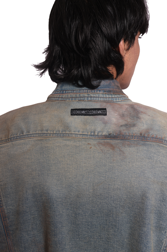 Oversized unisex jacket with hand-painted whitewash surface(Indigo)