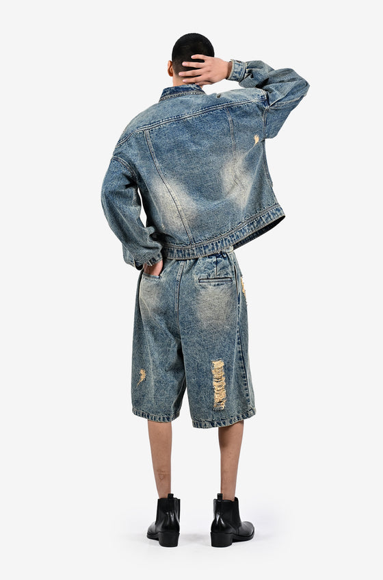 Indigo mud-washed denim jacket
