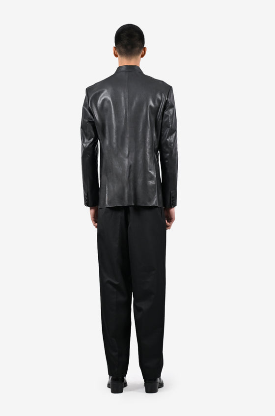 Straight fit raw-edge leather blazer