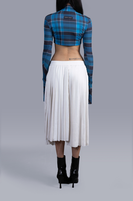 Gloved crop top in madras checks pattern (Blue)