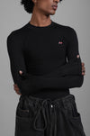 SuperHUEMN Striped Fitted Thumbhole T-shirt (Black)