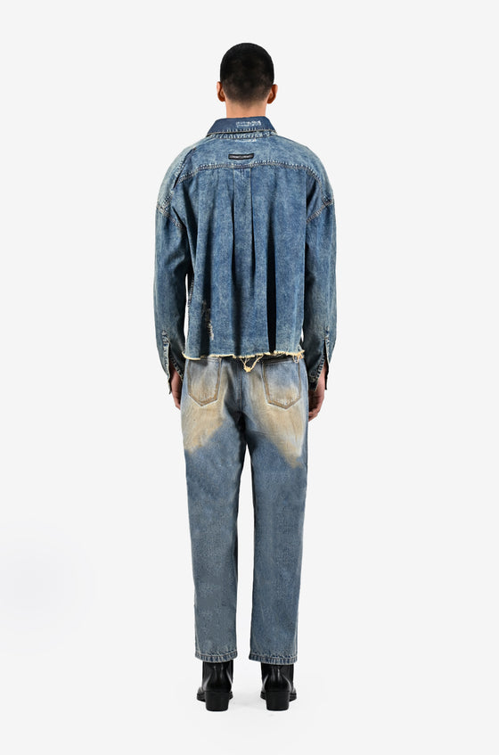 Hand-painted mud-washed denim (Indigo)