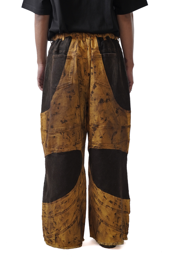 Oversized unisex panelled denim  with hand-painted mud washed surface (Copper)