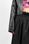 Oversized raw-edge cropped leather bomber jacket