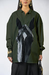 Horse printed cotton shirt - Dark Green