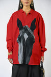 Horse printed cotton shirt - Iconic Red