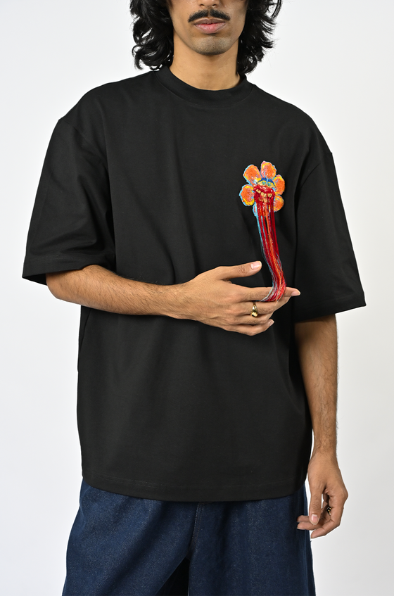 Hand-embroidered floral t-shirt
