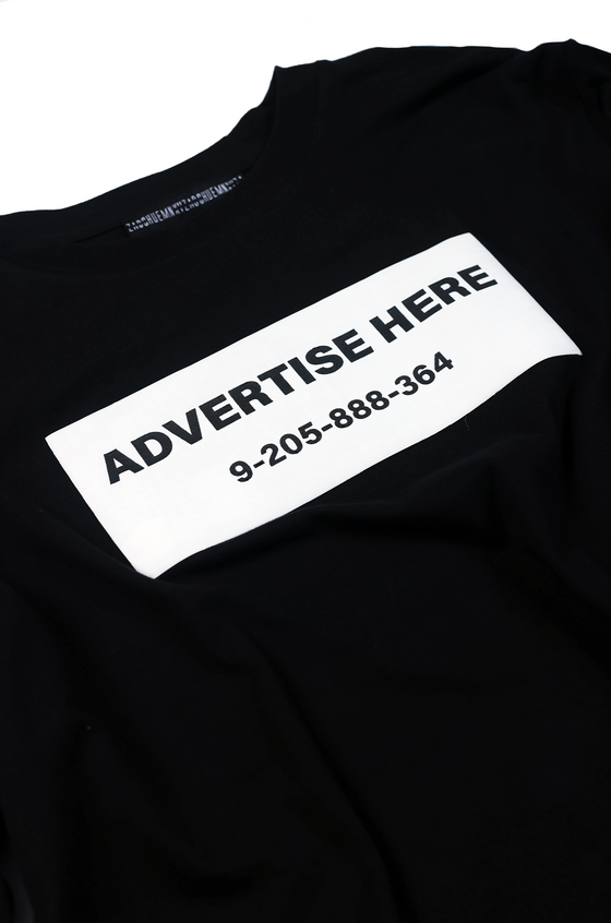 Oversized unisex 'Advertise here' hoodie (Black)