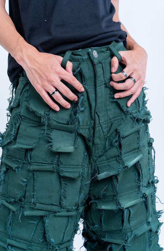 Handcrafted 1000 Panel Distressed Jeans (Green)