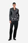 Straight fit raw-edge leather blazer