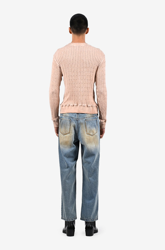 Unisex mud-washed cable knit sweater