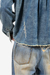 Hand-painted mud-washed denim (Indigo)