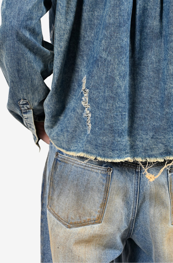 Hand-painted mud-washed denim (Indigo)