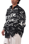 Oversized unisex shirt with 'everyone sucks' all-over print (Black)