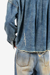 Oversized unisex denim shirt with hand-painted mud-washed surface (Indigo)
